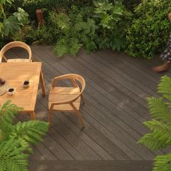 Alternate boards of 126mm and 176mm in Millboard Ebony Oak