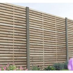 1.8m x 1.2m Pressure Treated Contemporary Double Slatted Fence Panel- Pack of 5 - Forest Garden
