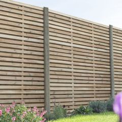 1.8m x 1.8m Pressure Treated Contemporary Double Slatted Fence Panel - Pack of 3 - Forest Garden