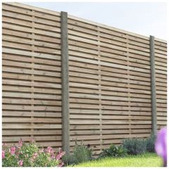 1.8m x 1.8m Pressure Treated Contemporary Double Slatted Fence Panel - Pack of 5 - Forest Garden