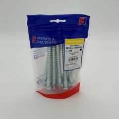 M10 x 100mm Coach Screws, Zinc Plated, 10 per Bag