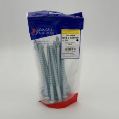 M10 x 130mm Coach Screws, Zinc Plated, 10 per Bag