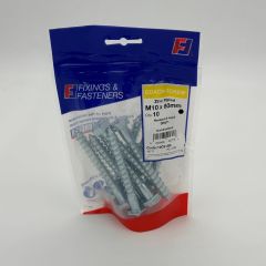 M10 x 80mm Coach Screws, Zinc Plated, 10 per Bag