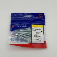 M6 x 50mm Coach Screws, Zinc Plated, 10 per Bag