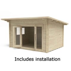 Forest Melbury Log Cabin, 4.0m x 3.0m, 34kg felt with underlay, double glazed, includes Installation