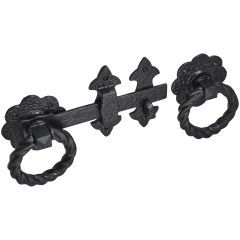 210mm Old Hill Ironworks Black Antique Fleur de Lys Heavy Duty Ring Latch