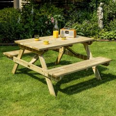 Rowlinsons 4 foot picnic bench seats up to 4 people. Can be moved around the garden to suit intended use.