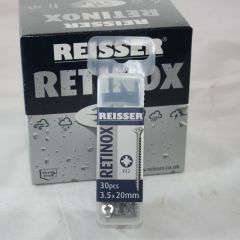 3.5 x 20mm Reisser Retinox A2 Stainless Steel Pozi Screws clipbox of 30 *