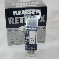 3.5 x 30mm Reisser Retinox A2 Stainless Steel Pozi Screws clipbox of 30