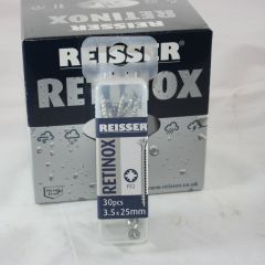 3.5 x 25mm Reisser Retinox A2 Stainless Steel Pozi Screws clipbox of 30