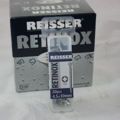 4.5 x 30mm Reisser Retinox A2 Stainless Steel Pozi Screws clipbox of 20