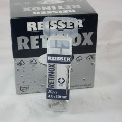 4.0 x 30mm Reisser Retinox A2 Stainless Steel Pozi Screws clipbox of 20