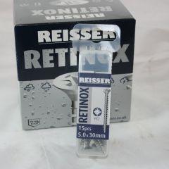 5.0 x 30mm Reisser Retinox A2 Stainless Steel Pozi Screws clipbox of 15