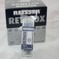 4.0 x 40mm Reisser Retinox A2 Stainless Steel Pozi Screws clipbox of 20