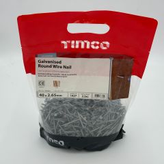 40 x 2.65 TIMbag Round Wire Nail - Galvanised 2.5 KG (approx 1437)