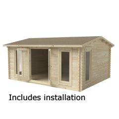 Forest Rushock Log Cabin, 5m x 4m,  Double Glazed, 24kg Polyester Felt, Underlay, includes installation