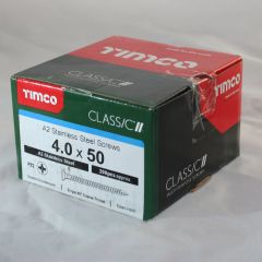 4.0x50mm TIMCO Classic Multi-Purpose Screws Pozi Double Countersunk - A2 Stainless Steel (200)