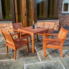 Dining set comprises one table and four carver style chairs 